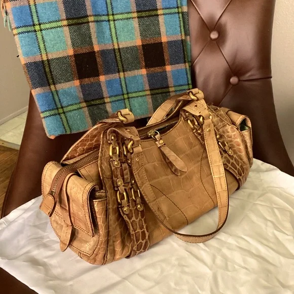 Cole Haan Croc embossed satchel handbag - Picture 2 of 2